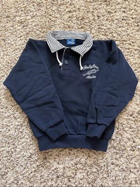 Portofino Italia Navy Pullover with Striped Collar Sweatshirt